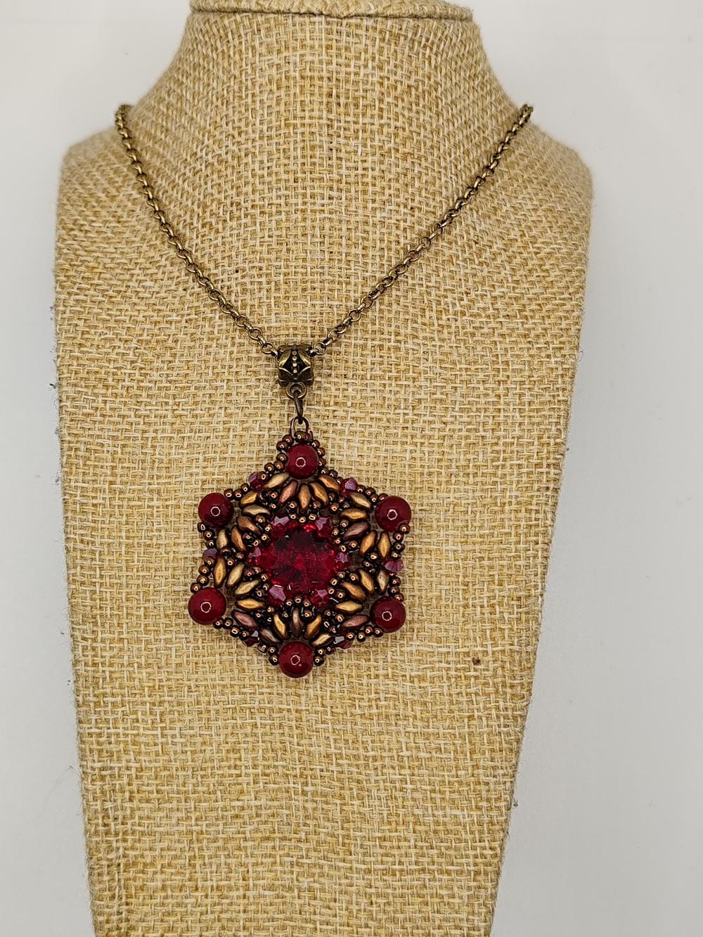 Vintage-Inspired Red Rivoli  Pendant Necklace